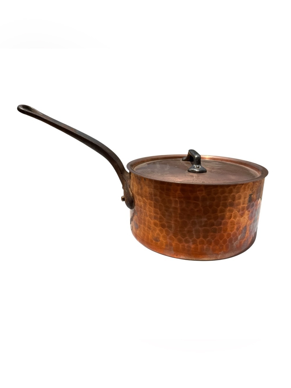 Vintage French Hammered Copper Saucepan Lid Cast Iron Handle Made France 8”